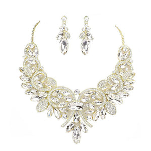 Gold Marquise Stone Cluster Evening Necklace.Get ready with these Cluster Evening  Necklace, put on a pop of color to complete your ensemble. Perfect for adding just the right amount of shimmer & shine and a touch of class to special events. Perfect Birthday Gift, Anniversary Gift, Mother's Day Gift, Graduation Gift. 