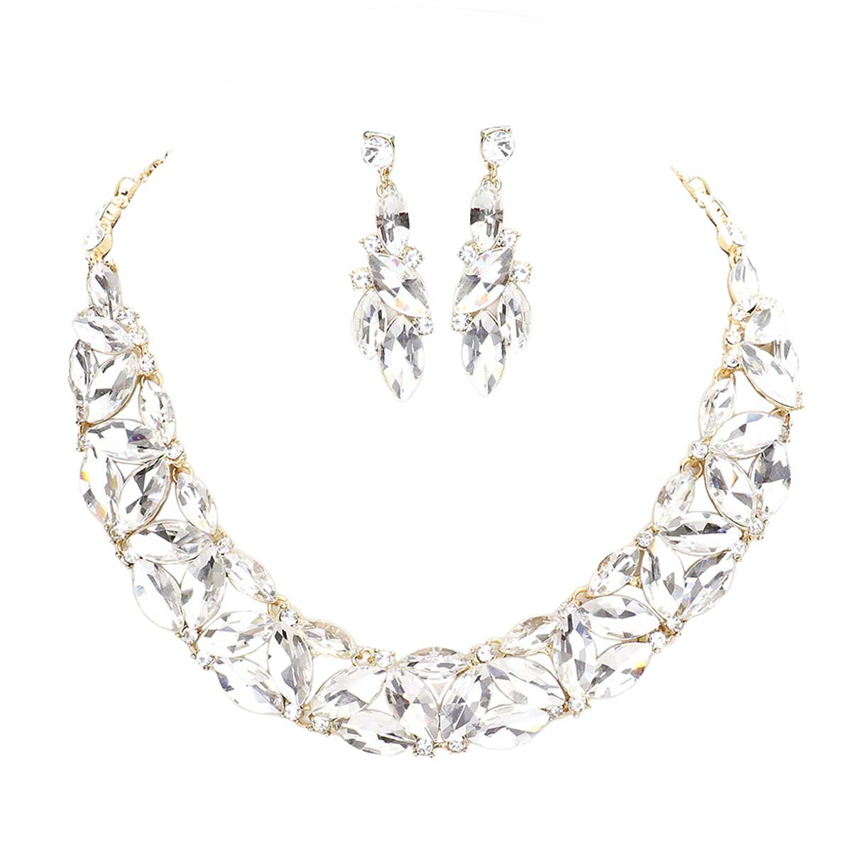 AB Gold Marquise Stone Cluster Evening Necklace. Look like the ultimate fashionista with these Cluster Evening Necklace! Perfect for adding just the right amount of shimmer & shine and a touch of class to special events.! It will be your new favorite accessory. Perfect Birthday Gift, Mother's Day Gift, Anniversary Gift, Graduation Gift, Prom Jewelry, Just Because Gift, Thank you Gift.