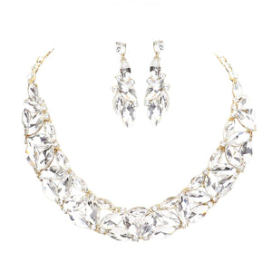 Gold Marquise Stone Cluster Evening Necklace. Look like the ultimate fashionista with these Cluster Evening Necklace! Perfect for adding just the right amount of shimmer & shine and a touch of class to special events.! It will be your new favorite accessory. Perfect Birthday Gift, Mother's Day Gift, Anniversary Gift, Graduation Gift, Prom Jewelry, Just Because Gift, Thank you Gift.
