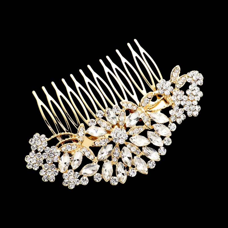 Gold Marquise Stone Cluster Flower Hair Comb, amps up your hairstyle with a glamorous look on special occasions with this Marquise Stone Cluster Flower Hair Comb! It will add a touch to any special event. These are Perfect Birthday Gifts, Anniversary Gifts, Mother's Day Gifts, Graduation gifts, and any occasion.