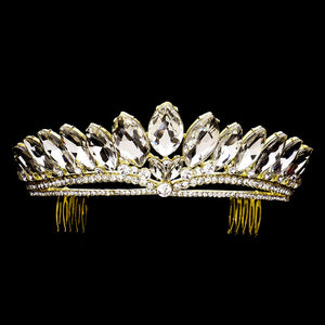 Gold Marquise Stone Cluster Princess Tiara. High-quality stone, sparkling and shinning, for a long time sensational and unique crown. Easy wear, sturdy and non-breakable headgear. The mini hair accessory is really beautiful, Pretty and lightweight. Makes You More Eye-catching at events and wherever you go. Suitable for Wedding, Engagement, Birthday Party, Any Occasion You Want to Be More Charming.