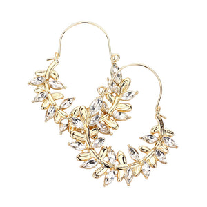 Gold Marquise Stone Embellished Leaf Cluster Dangle Earrings. These gorgeous stone pieces will show your class in any special occasion. The elegance of these stone goes unmatched, great for wearing at a party! Perfect jewelry to enhance your look. Awesome gift for birthday, Anniversary, Valentine’s Day or any special occasion.