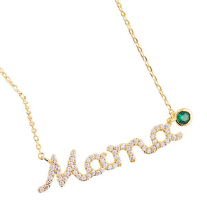 Gold May Birthstone MAMA Message Pendant Necklace, Elegant jewelry brightens up your brilliant life. No matter when, a mother is always there to accompany you and protect you. Make your mother feel special by giving this MAMA pendant necklace as a gift and expressing your love for your mother on Mother's Day, Birthday gift, Anniversary Gift, Thank you gift, Just Because Gift, Thank you gift.