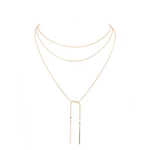 Gold Metal Bar Dangle Tip Layered Necklace, is an eye-catching design and beautiful accessory for occasion.  These modern & cool-designed necklace feature everything from casual to sophisticated looks. Jewelry that fits your lifestyle and makes you stand out! It will be your new favorite accessory to amp up your confidence and complete your outfits. Perfect gift for Christmas, Birthday, Anniversary, Mother's Day, Just Because, Thank you, etc. Enjoy the time with beauty!