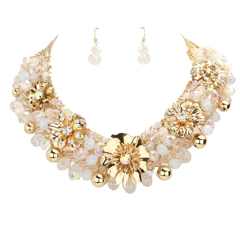 Gold Metal Flower Accented Beaded Collar Necklace, will bring a lovely put-on pop of color to your look. The beautifully crafted design adds a gorgeous glow to any outfit. These gorgeous beaded collar Metal pieces will show your class on any special occasion. The elegance of this Beaded necklace goes unmatched, great for wearing at a party! Perfect jewelry to enhance your look.