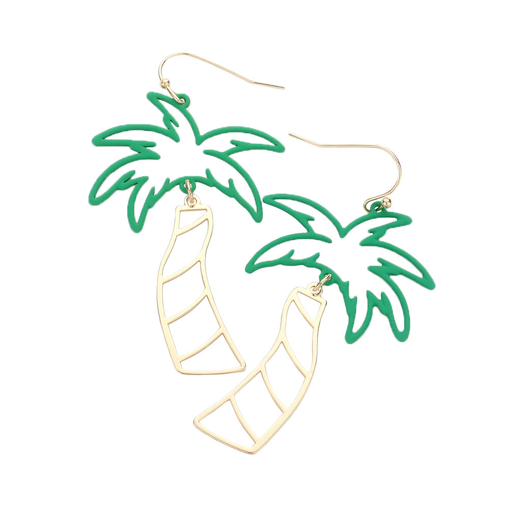Gold Metal Palm Tree Dangle Earrings, are beautifully designed on a palm tree theme to put on a pop of color and complete your ensemble. Perfect gift for Anniversaries, birthdays, Graduation, Palm Tree lovers persons, etc. Show off your trendy choice & perfect combination with these beautiful earrings.