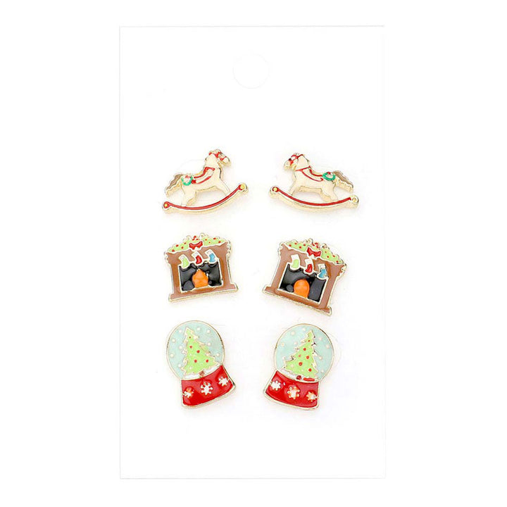 Gold 3PCS Christmas Theme Enamel Stud Earrings, wear over your favorite tops and dresses this Chritsmas! A timeless treasure designed to add a gorgeous stylish glow to any outfit style. Perfect for adding just the right amount of shimmer & shine and a touch of class to special events. This enamel stud earrings is versatile and goes with practically anything! Fabulous Christmas Gift, Birthday Gift, Mother's Day, Loved one or Just Because!