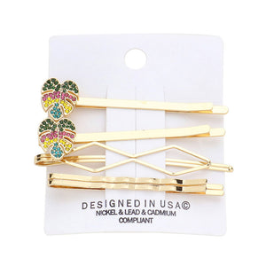 Gold Multi 5PCS Stone Embellished Tropical Leaf Bobby Pin Hair Clips, Complete your look with this set of beautiful imitation hair clips. The perfect accent for your superb up-do! They make your source more interesting and colorful. Perfect for special occasions, weddings, Prom, Sweet 16, Quinceanera, Graduation, etc.