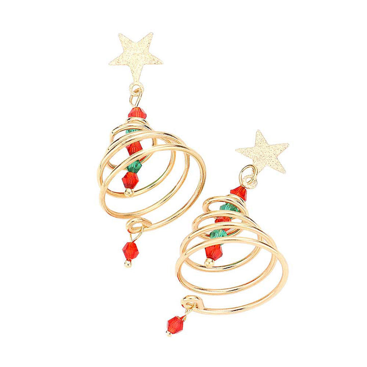 Gold Multi Christmas Tree Metal Wired Dangle Earrings. Christmas tree earrings jewelry will decorated your Christmas costumes, Earrings  would be awesome to wear all season and especially to your Christmas festivities. These make a great gift for someone who loves the magic of Christmas! Great gifts for Christmas, Thanks giving ,New Year and Birthday, Christmas, Stocking Stuffers, Secret Santa, BFF, etc.