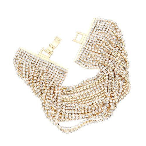 Gold Multi Layered Rhinestone Evening Bracelet. This Rhinestone Bracelet sparkles all around with it's surrounding stone, adds a sophisticated glow to any outfit. Stylish evening bracelet that is easy to put on, take off and comfortable to wear. Perfect jewelry to enhance your look. Perfect gift for your loved one. Awesome gift for birthday, Anniversary, Valentine’s Day or any special occasion.