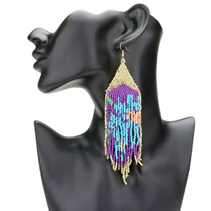 Gold Multi Pattern Detailed Beaded Fringe Dangle Earrings, Pattern Detailed Beaded fringe dangle earrings are fun handcrafted jewelry that fits your lifestyle, adding a pop of pretty multi-color. These fringe-themed earrings are perfect for an anniversary gift, birthday gift, or valentine's day gift for an of any age.