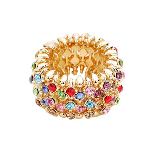 Gold Multi Rhinestone Accented Stretch Ring, get ready with these stretch rings to receive the best compliments on any special occasion. Put on a pop of color to complete your ensemble and make you stand out on special occasions. Perfect for adding just the right amount of shimmer & shine and a touch of class to special events. 
