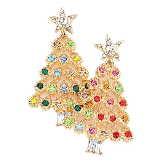 Gold Stone Accented Christmas Tree Dangle Earrings. Christmas tree earrings jewelry will decorated your Christmas costumes, making you more striking and eye catching! They would be awesome to wear all season and especially to your Christmas festivities. These make a great gift for someone who loves the magic of Christmas! Great gifts for Christmas, Thanksgiving ,New Year and Birthday.