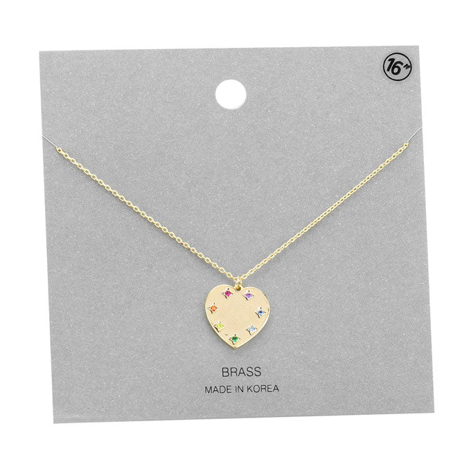 Gold Multi Stone Embellished Brass Metal Heart Pendant Necklace, Get ready with these Pendant Necklace, put on a pop of color to complete your ensemble. Perfect for adding just the right amount of shimmer & shine and a touch of class to special events. Perfect Birthday Gift, Anniversary Gift, Mother's Day Gift, Valentine's Day Gift.