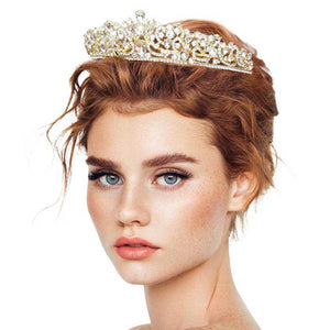 Gold Multi Stone Embellished Princess Tiara, This elegant Stone design, makes you more charm. A stunning Embellished Tiara that can be a perfect Bridal Headpiece. This tiara features precious stones and an artistic design. Makes You More Eye-catching in the Crowd. Suitable for Wedding, Engagement, Prom, Dinner Party, Birthday Party, Any Occasion You Want to Be More Charming.