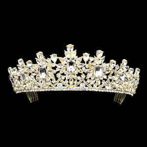 Gold Multi Stone Embellished Princess Tiara, This elegant shining Stone design, makes you more charming. A stunning embellished Tiara that can be a perfect Bridal Headpiece. This tiara features precious stones and an artistic design. Makes You More Eye-catching in the Crowd. This unique Hair Jewelry is suitable for any special occasion to add a luxe, attraction, and a perfect touch of class.