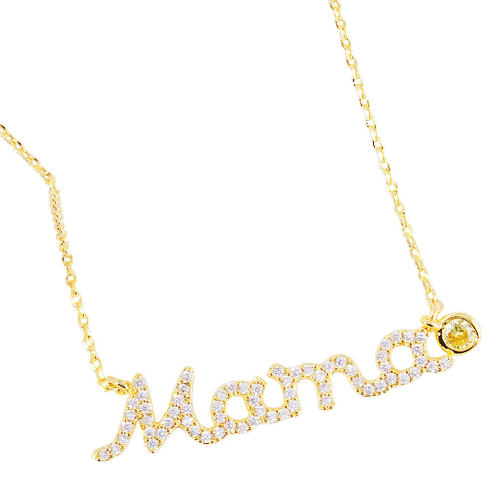 Gold November Birthstone MAMA Message Pendant Necklace. Elegant jewelry brightens up your brilliant life. No matter when, a mother is always there to accompany you and protect you. The mother necklace keeps our love close to mom.  Make your mother feel special by giving this MAMA pendant necklace as a gift and expressing your love for your mother on this Mother's Day.