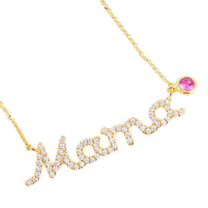 Gold October Birthstone MAMA Message Pendant Necklace. Elegant jewelry brightens up your brilliant life. No matter when, a mother is always there to accompany you and protect you. The mother necklace keeps our love close to mom.  Make your mother feel special by giving this MAMA pendant necklace as a gift and expressing your love for your mother on this Mother's Day.