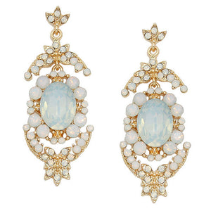 Gold Opal Oval bubble crystal rhinestone evening earrings. Get ready with these bright earrings, put on a pop of color to complete your ensemble. Perfect for adding just the right amount of shimmer & shine and a touch of class to special events. Perfect Birthday Gift, Anniversary Gift, Mother's Day Gift, Graduation Gift.