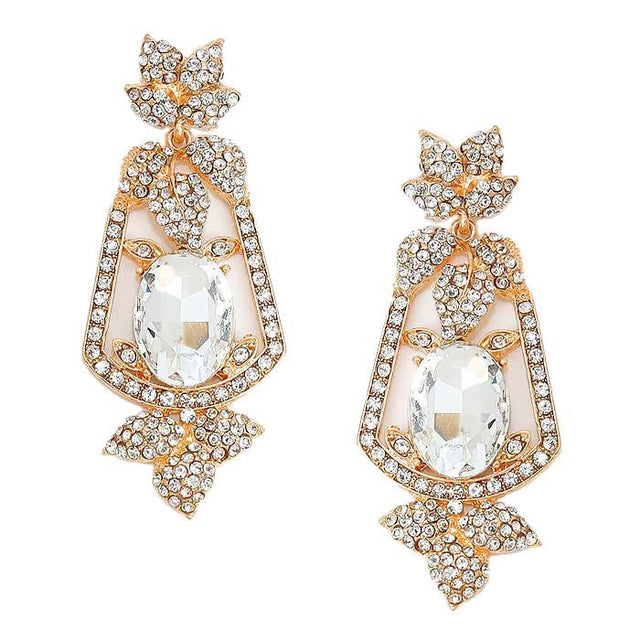 Gold Oval Crystal Rhinestone Leaf Evening Earrings. Look like the ultimate fashionista with these Earrings! Add something special to your outfit this Valentine! special It will be your new favorite accessory. Perfect Birthday Gift, Anniversary Gift, Mother's Day Gift, Graduation Gift, Valentine's Day Gift.
