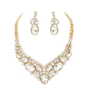 Gold Oval Glass Crystal Evening Necklace, Glass Statement Crystal stunning jewelry set will sparkle all night long making you shine out like a diamond. make a stylish addition to your fashion necklace and jewelry collection. put on a pop of color to complete your ensemble. perfect for a night out on the town or a black tie party, Perfect Gift, Birthday, Anniversary, Prom, Mother's Day Gift, Wedding, Bridesmaid etc.
