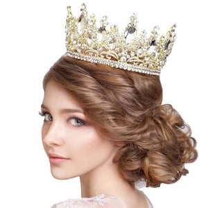 Gold Oval Stone Accented Pageant Crown Tiara, perfect headpiece for adding just the right amount of shimmer & shine, will add a touch of class, beauty and style to your wedding, bridal, prom, special events, graduation, Quinceanera, Sweet 16, Embellished glass crystal tiara affordable elegance to feel like a queen!