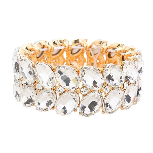 Pulsera elástica de noche con piedras ovaladas - Oro
