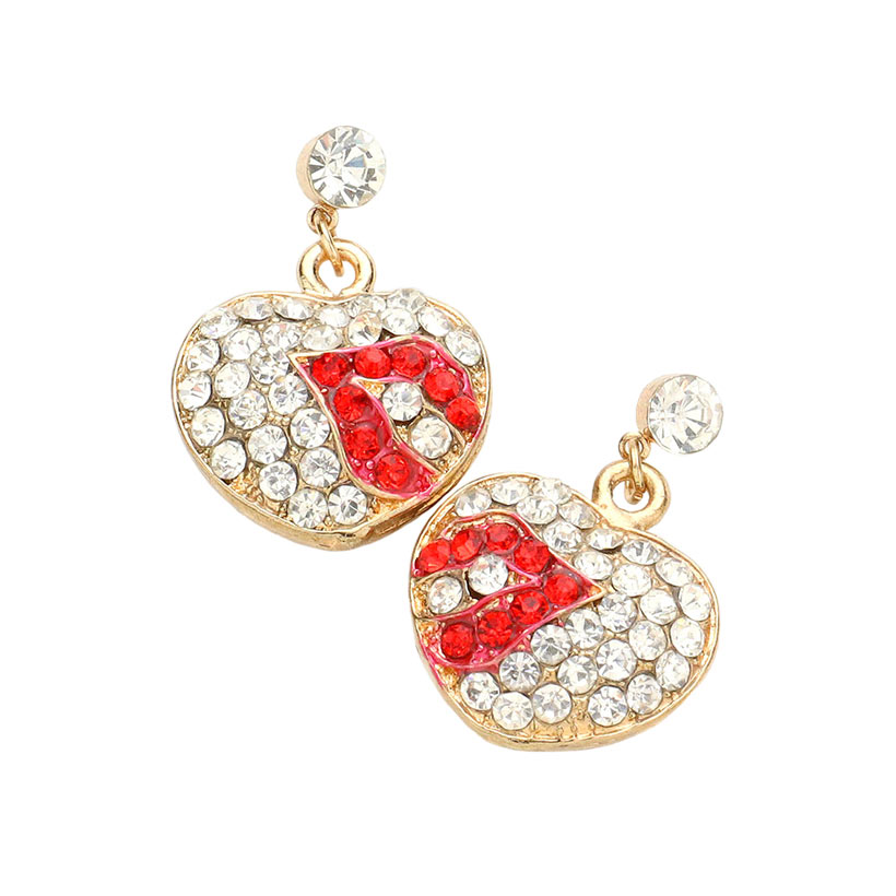 Gold Pave Heart Lips Earrings, put on a pop of color to complete your ensemble.jewelry that fits your lifestyle! Luminous heart lips design and sparkling stones give these earrings an elegant look to make you stand out on any special occasion.Beautifully crafted design adds a gorgeous glow to any outfit.