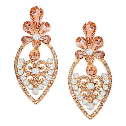 Clear Gold Crystal Rhinestone Flower Heart Evening Earrings. Get ready with these bright earrings, put on a pop of color to complete your ensemble. Perfect for adding just the right amount of shimmer & shine and a touch of class to special events. Perfect Birthday Gift, Anniversary Gift, Mother's Day Gift, Graduation Gift.
