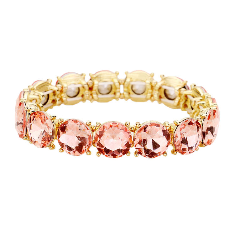 Gold Peach Crystal Round Stretch Evening Bracelet, Beautifully crafted design adds a gorgeous glow to any outfit. Jewelry that fits your lifestyle! Perfect Birthday Gift, Anniversary Gift, Mother's Day Gift, Anniversary Gift, Graduation Gift, Prom Jewelry, Just Because Gift, Thank you Gift.