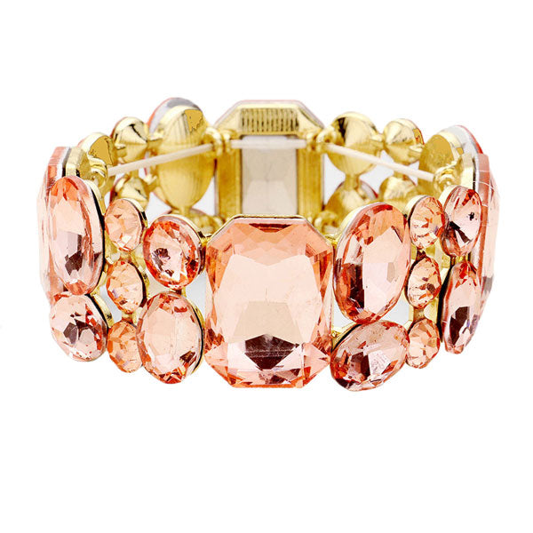 Gold Peach Emerald Cut Crystal Accented Stretch Evening Bracelet, Get ready with these Stretch Bracelet, put on a pop of color to complete your ensemble. Perfect for adding just the right amount of shimmer & shine and a touch of class to special events. Perfect Birthday Gift, Anniversary Gift, Mother's Day Gift, Graduation Gift.
