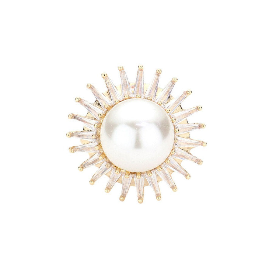 Gold Pearl Accented Baguette Cut CZ Around Ring, this is a fabulous and eye-catchy ring that drags out your true beauty and makes you stand out with a perfect class on special occasions. It's perfectly lightweight and can be put on and off easily. Its high-quality material makes it durable and adds perfect luxe to your outfit on special days. 