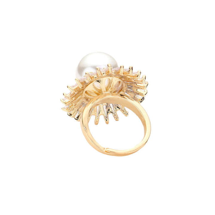 Gold Pearl Accented Baguette Cut CZ Around Ring, this is a fabulous and eye-catchy ring that drags out your true beauty and makes you stand out with a perfect class on special occasions. It's perfectly lightweight and can be put on and off easily. Its high-quality material makes it durable and adds perfect luxe to your outfit on special days. 