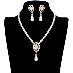 Gold Pearl Accented Rhinestone Embellished Metal Link Necklace, stunning jewelry set will sparkle all night long making you shine like a diamond on special occasions. Wear together or separate according to your event with different outfits to add perfect luxe and class with incomparable beauty. Simple sophistication makes a stand-out addition to your collection designed to accent the neckline and add a gorgeous stylish glow to any special outfit in style.