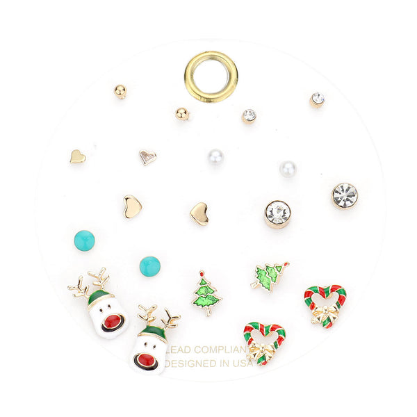 Gold Pearl Christmas Tree Rudolph Candy Cane Heart Stud Earrings. Get ready with these bright post back earrings, add a pop of color to your ensemble. Perfect for adding just the right amount of shimmer & shine and a touch of class to special events. Perfect Birthday Gift, Anniversary Gift, Mothers Day Gift, Graduation Gift