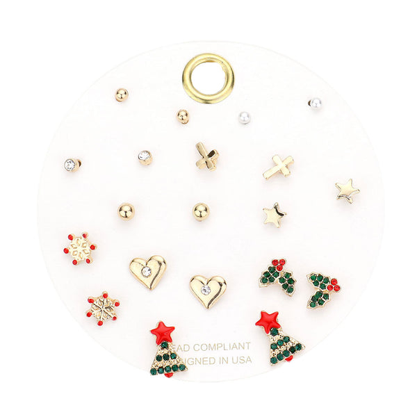 Gold Pearl Cross Star Christmas Snowflake Heart Poinsettia Stud Earrings. Get ready with these bright post back earrings, add a pop of color to your ensemble. Perfect for adding just the right amount of shimmer & shine and a touch of class to special events. Perfect Birthday Gift, Anniversary Gift, Mother's Day Gift.