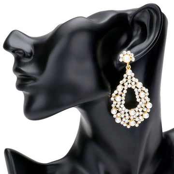 Gold Pearl Detail Rhinestone Open Teardrop Evening Earrings, These gorgeous rhinestone pieces will show your class in any special occasion. The elegance of these crystal evening earrings goes unmatched. Perfect jewelry to enhance your look. Awesome gift for birthday, Anniversary, Valentine’s Day or any special occasion.