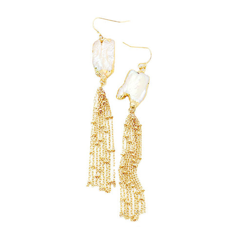 Gold Pearl Drop Chain Tassel Earrings, Add just the right amount of shine and you’ve got a look that’s polished to perfection. The elegance of these tassel earrings goes unmatched, great for wearing at a party! Perfect jewelry to enhance your look. Awesome gift for birthday, Anniversary or any special occasion.