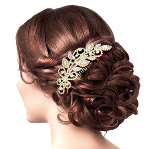 Gold Pearl Rhinestone Sprout Leaf Hair Comb. Adding just the right amount of shimmer & shine, will add a touch of class, beauty and style to your wedding, prom, special events, pearl stone to keep your hair sparkling all day & all night long. High quality strong and sturdy material for Hair Ornaments that fits the bride and the bridesmaid, they are not easy to break lightweight and comfortable to wear, you can use them every day and on special occasions. 