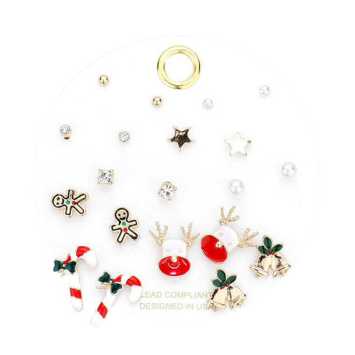 Gold Pearl Star Gingerbread Man Rudolph Candy Cane Jingle Bell Stud Earrings. Get ready with these bright post back earrings, add a pop of color to your ensemble. Perfect for adding just the right amount of shimmer & shine and a touch of class, beauty and style to your wedding, special events. 