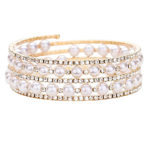Gold Pearl Statement Crystal Rhinestone Adjustable Evening Bracelet, Get ready with these bright Bracelet, put on a pop of color to complete your ensemble. Perfect for adding just the right amount of shimmer & shine and a touch of class to special events. Perfect Birthday Gift, Anniversary Gift, Mother's Day Gift, Graduation Gift.