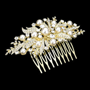 Gold Pearl Stone Embellished Leaf Cluster Hair Comb, amps up your hairstyle with a glamorous look as you are with this flower & leaf stone cluster hair comb! Add spectacular sparkle into your hair that brightens your moments with joy. Perfect for adding just the right amount of shimmer & shine. It will add a touch of class, beauty, and style to your wedding, prom, and special events. 