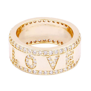 Gold Plated CZ Embellished Love Message Ring. Beautifully crafted design adds a gorgeous glow to any outfit. Jewelry that fits your lifestyle! Perfect Birthday Gift, Anniversary Gift, Mother's Day Gift, Graduation Gift, Prom Jewelry, Just Because Gift, Thank you Gift, Valentine's Day Gift.