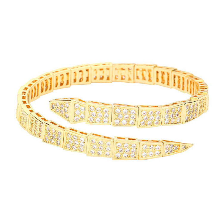 Gold Plated CZ Pave Snake Head Bracelet. These gorgeous Snake Head Bracelet will show your class in any occasion. Eye-catching sparkle, sophisticated look you have been craving for! Fabulous fashion and sleek style adds a pop of pretty color to your attire, coordinate with any ensemble. Awesome gift for birthday, Anniversary, Valentine’s Day.
