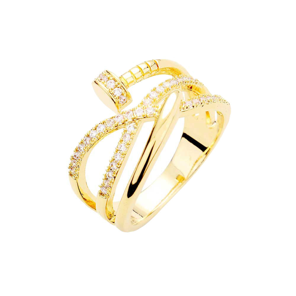 Gold Plated Stone Embellished Nail Ring, undoubtedly the most classic cut, the round cut styles are coveted for their versatility and breathtaking brilliance. If you prefer timeless glamour, this cut is meant for you. Perfect Birthday Gift, Anniversary Gift, Mother's Day Gift, Graduation Gift, Just Because Gift, Thank you Gift.