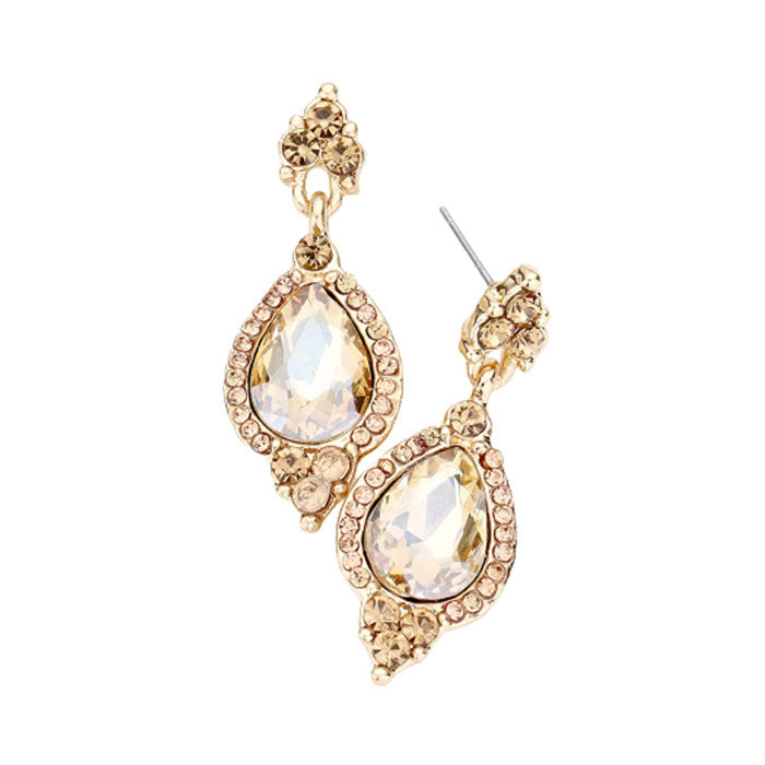 Gold Post Back Teardrop Centered Dangle Evening Earrings. Get ready with these bright earrings, put on a pop of color to complete your ensemble. Perfect for adding just the right amount of shimmer & shine and a touch of class to special events. Perfect Birthday Gift, Anniversary Gift, Mother's Day Gift, Graduation Gift.