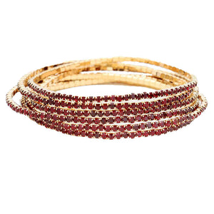 Gold Red 6pcs Crystal Rhinestone Stretch Layered Bracelets, beautiful crystal clear rhinestones; add this 6 piece layered bracelet to light up any outfit, feel absolutely flawless. Fabulous fashion and sleek style. Perfect Birthday Gift, Anniversary Gift, Mother's Day Gift, Thank you Gift, 