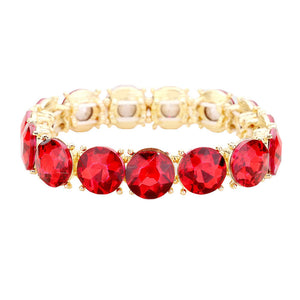 Gold Red Crystal Round Stretch Evening Bracelet, Beautifully crafted design adds a gorgeous glow to any outfit. Jewelry that fits your lifestyle! Perfect Birthday Gift, Anniversary Gift, Mother's Day Gift, Anniversary Gift, Graduation Gift, Prom Jewelry, Just Because Gift, Thank you Gift.