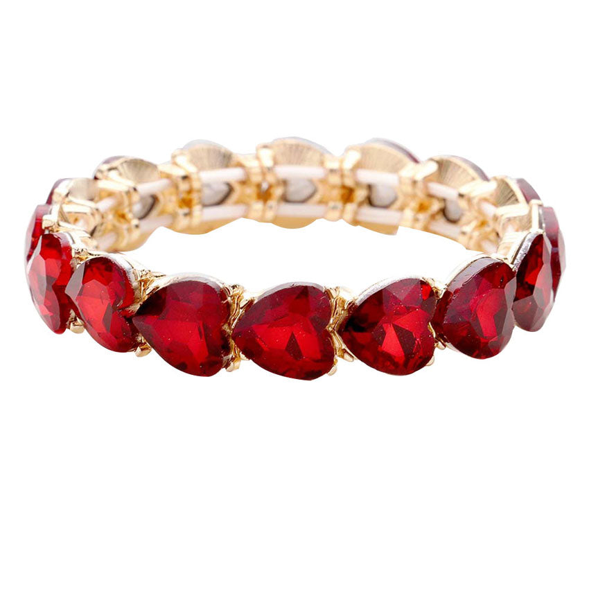 Gold Red Heart Crystal Stretch Evening Bracelet, put on a pop of color to complete your ensemble. Perfect for adding just the right amount of shimmer & shine and a touch of class to special events. Perfect Birthday Gift, Anniversary Gift, Mother's Day Gift, Graduation Gift, Valentine’s Gift.