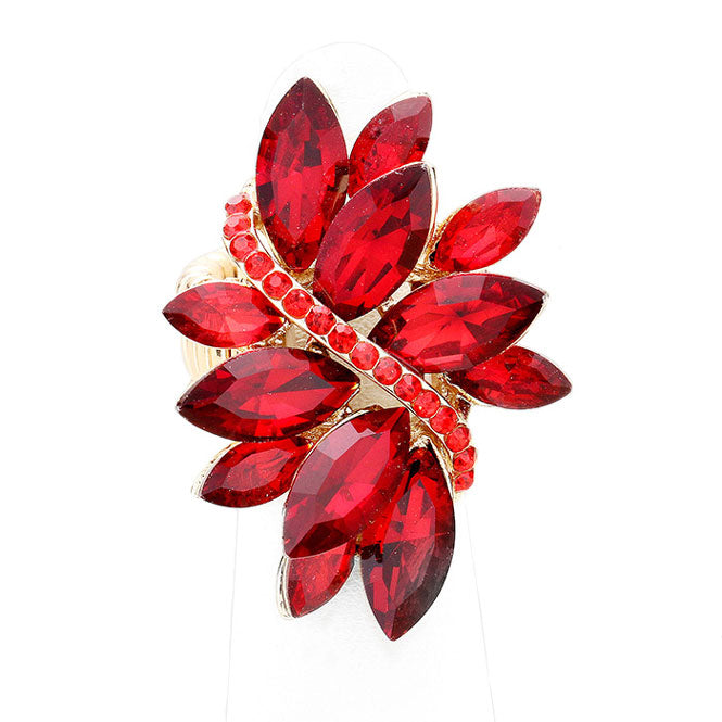 Gold Red Marquise Crystal Cluster Stretch Ring, Beautifully crafted design adds a gorgeous glow to any outfit. Jewelry that fits your lifestyle! Perfect for adding just the right amount of shimmer & shine and a touch of class to special events. Perfect Birthday Gift, Anniversary Gift, Mother's Day Gift, Graduation Gift, Just Because Gift, Thank you Gift.